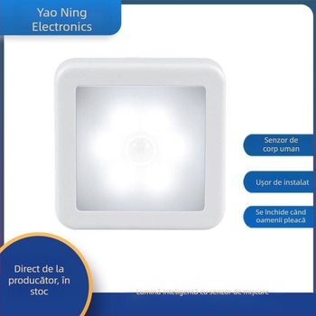 Lumină de noapte, lampa de dulap pătrată cu senzor de mișcare, alimentare cu baterie 5V, abajur din plastic, design modern minimalist, durată de viață 10.000 de ore