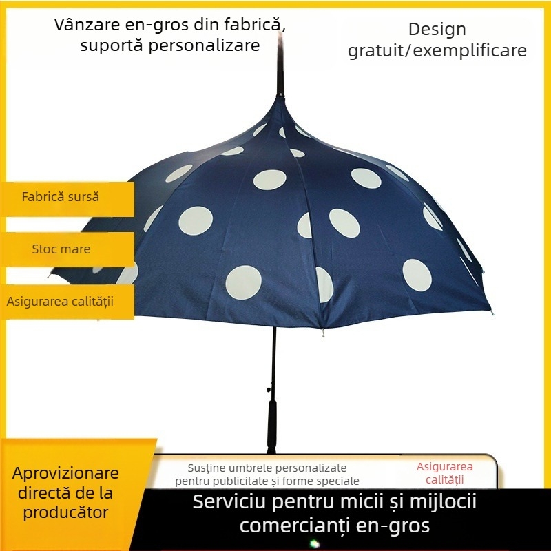 Umbrelă pagodă cu 8 brațe din oțel, mâner lung, deschidere automată, țesătură 190T, posibilitatea personalizării logo-ului