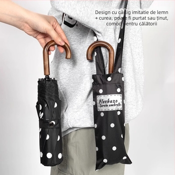 Umbrelă de soare cu cârlig curbat, 8 spițe, deschidere și închidere manuale, UPF > 50, țesătură poliester 190T, greutate 310 g, design retro portabil