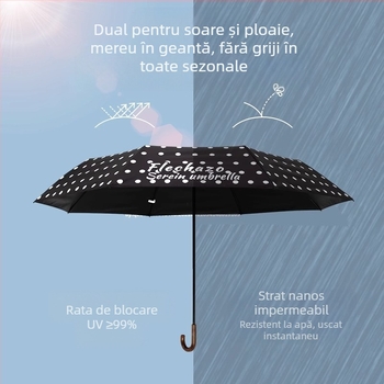Umbrelă de soare cu cârlig curbat, 8 spițe, deschidere și închidere manuale, UPF > 50, țesătură poliester 190T, greutate 310 g, design retro portabil