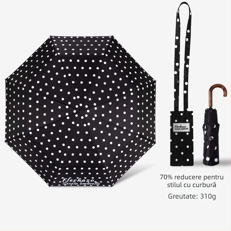 Umbrelă de soare cu cârlig curbat, 8 spițe, deschidere și închidere manuale, UPF > 50, țesătură poliester 190T, greutate 310 g, design retro portabil