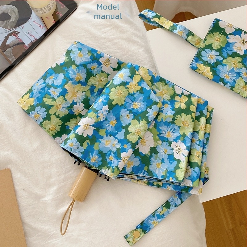 Umbrelă cu model floral, pliabilă, complet automată, umbrelă pentru soare și ploaie cu țesătură vinil 190T, protecție UV PA++, ramă din fibră, tijă din fier, mâner din plastic