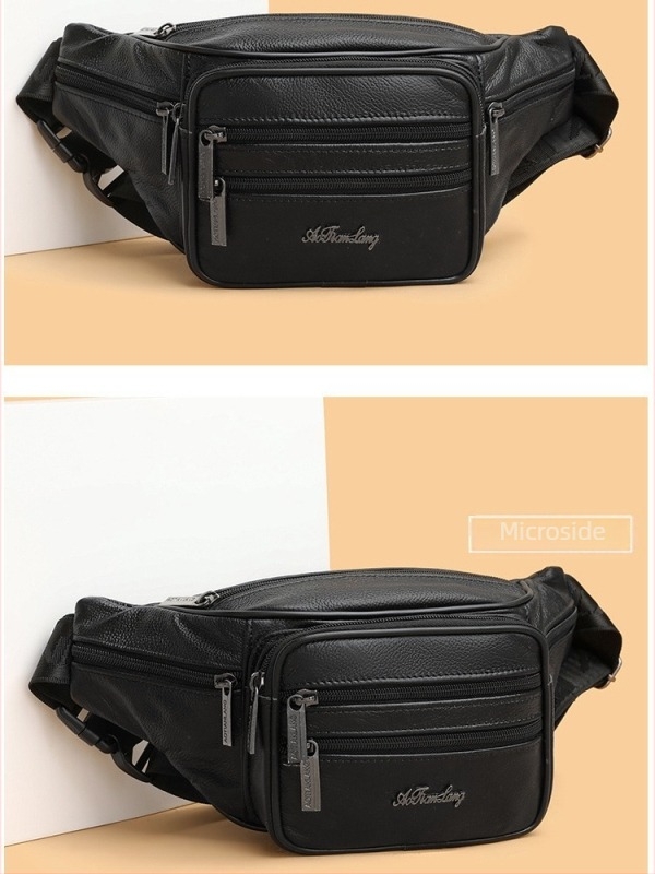 Geantă de talie pentru bărbați din piele de vițel de primă calitate, senzație de înaltă clasă, impermeabilă, încăpătoare pentru laptop de 10 inchi, căptușită cu poliester