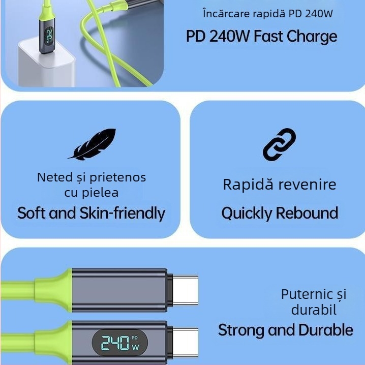 Cablu date Type-C cu afișaj digital, încărcare rapidă 240W, conector unic, PVC