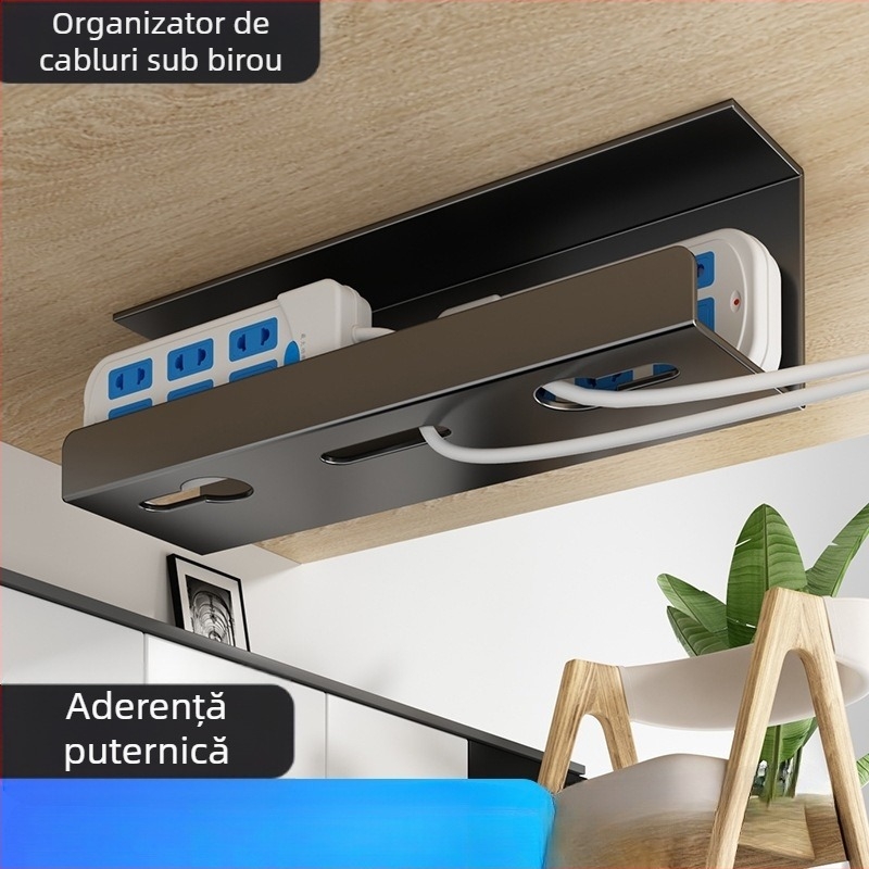 Gestionare cabluri sub birou – cutie-slot pentru cabluri, organizare fire, montaj fără găuri