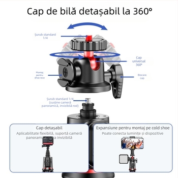 Three Eight C03: Trepied caracatiță pentru telefon și GoPro cu telecomandă Bluetooth – Plastic
