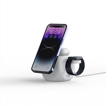 Încărcător wireless magnetic 3 în 1 pentru Apple AirPods, Apple Watch și iPhone (15W, AFC, PC ignifug, 2A)