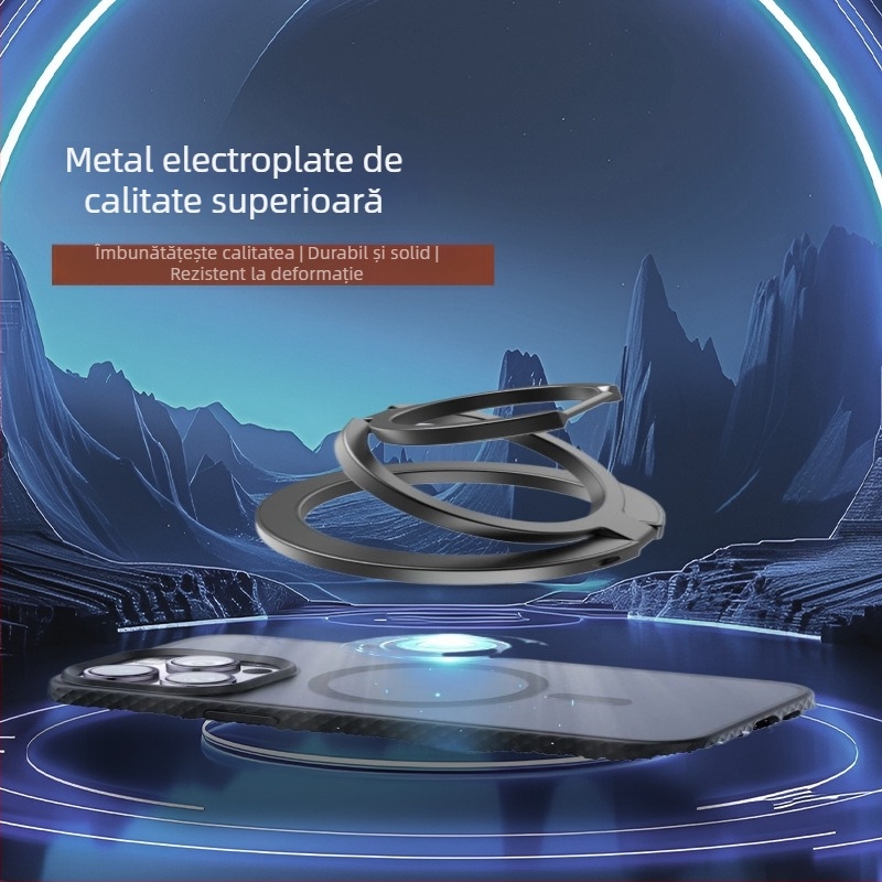 Suport pentru telefon cu inel magnetic, din aliaj, design pliabil în trei părți, include placă magnetică, bandă adezivă lavabilă, etichetă lucioasă