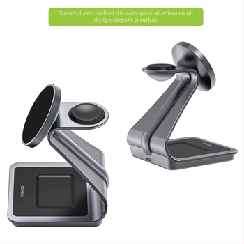 Încărcător wireless magnetic MagSafe 3 în 1 pentru Apple, Huawei și Samsung, cu suport magnetic și încărcare rapidă QC3.0 — 22.5W