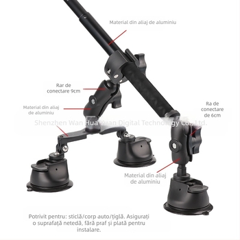 Suport auto cu ventuză pentru selfie stick, compatibil Insta360 X3, GoPro și DJI Action — a treia perspectivă