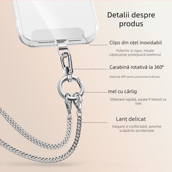 Lanier pentru telefon mobil cu curea metalică și cataramă metalică, finisaj electroplacat, unisex, clips metalic