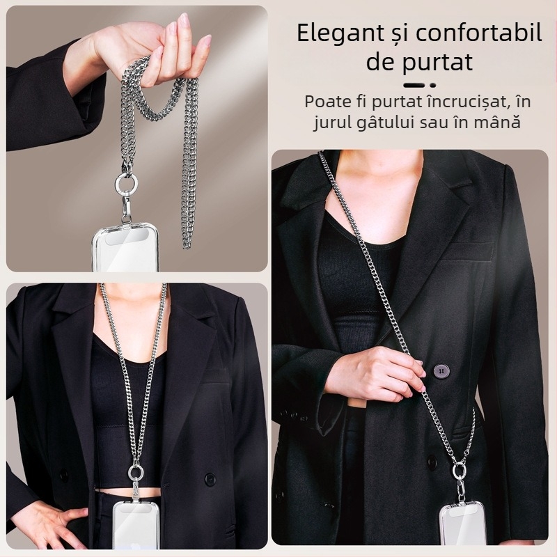 Lanier pentru telefon mobil cu curea metalică și cataramă metalică, finisaj electroplacat, unisex, clips metalic