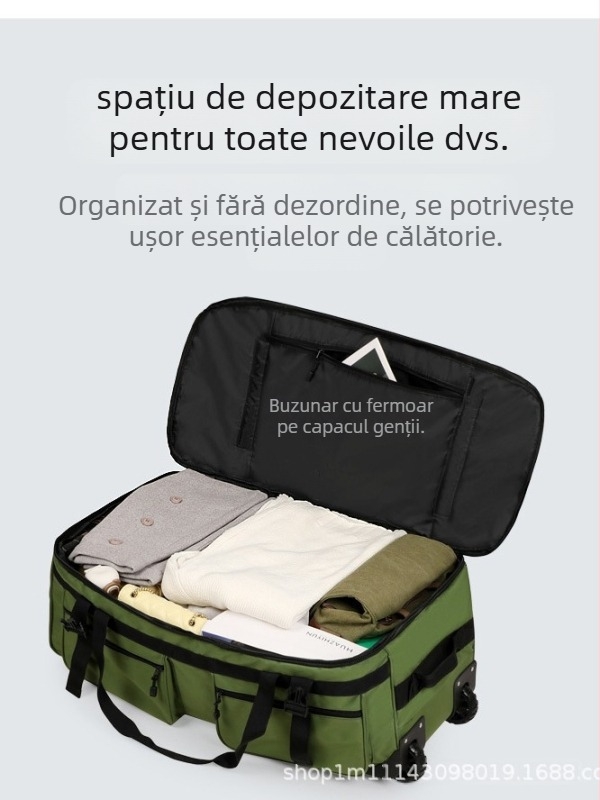 Geantă de voiaj cu roți din Oxford, unisex — respirabilă, impermeabilă, rezistentă la uzură; Căptușeală din poliester (Material: Oxford; Căptușeală: poliester; Funcții: respirabilă, impermeabilă, rezistentă la uzură; Stil: călătorii de relaxare; Gen: Unise