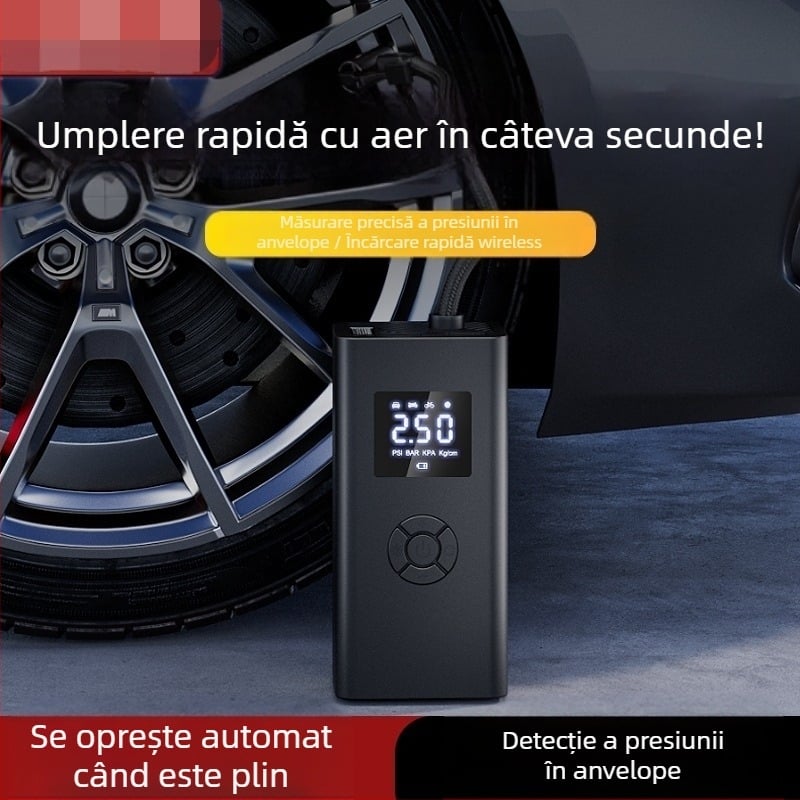 Pompă de aer auto cu iluminare LED, 12V, 120W, 50 L/min, afișaj digital