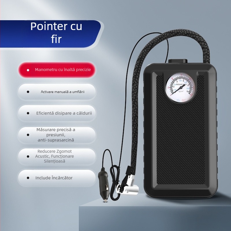 Pompă de aer auto cu iluminare LED, 12V, 120W, 50 L/min, afișaj digital