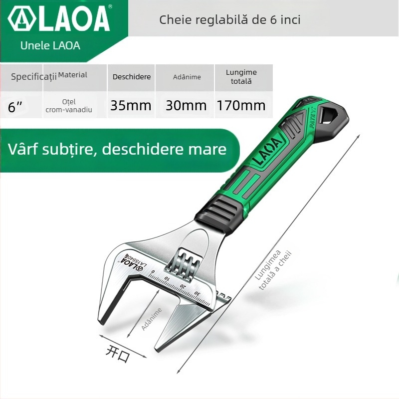 Old A cheie reglabilă – unealtă multifuncțională pentru baie și instalații, calitate industrială, oțel crom-vanadiu, tratat termic, deschidere mare