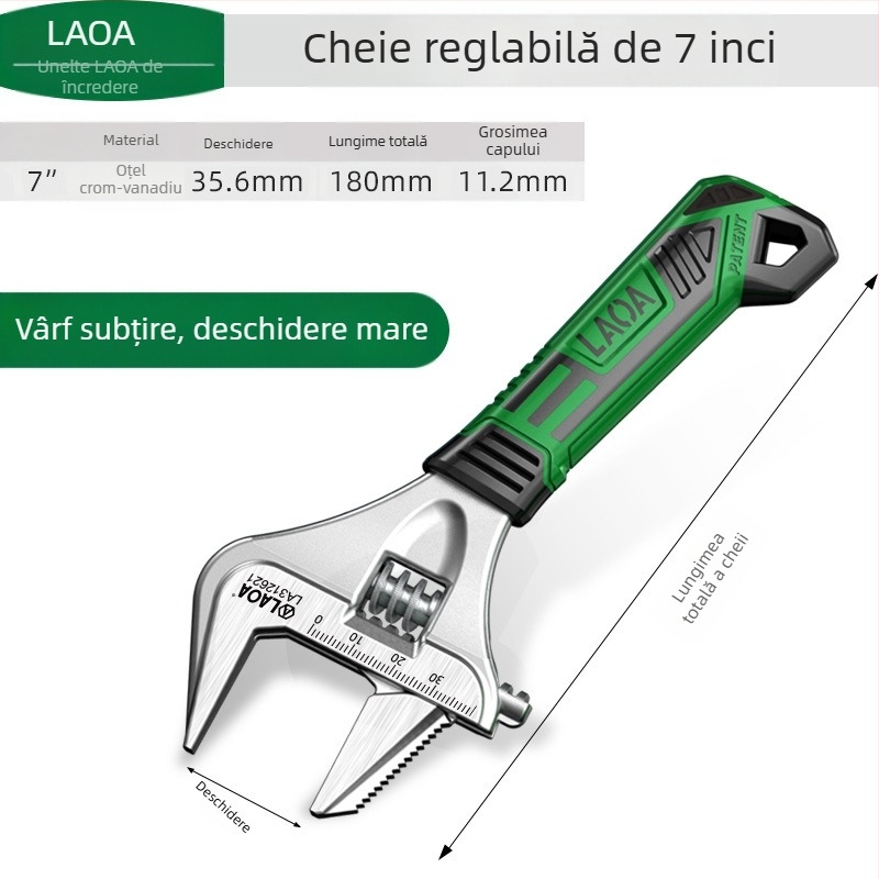 Old A cheie reglabilă – unealtă multifuncțională pentru baie și instalații, calitate industrială, oțel crom-vanadiu, tratat termic, deschidere mare