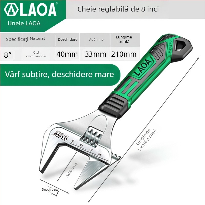 Old A cheie reglabilă – unealtă multifuncțională pentru baie și instalații, calitate industrială, oțel crom-vanadiu, tratat termic, deschidere mare