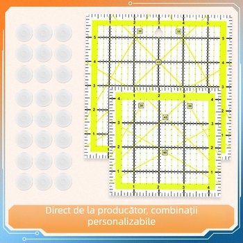 Riglă unghiulară pentru patchwork, din plastic, scară în inch, riglă de quilt cu linii de grilă în două culori