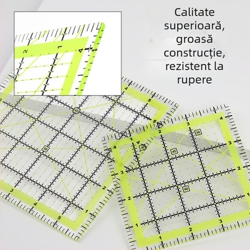 Riglă unghiulară pentru patchwork, din plastic, scară în inch, riglă de quilt cu linii de grilă în două culori