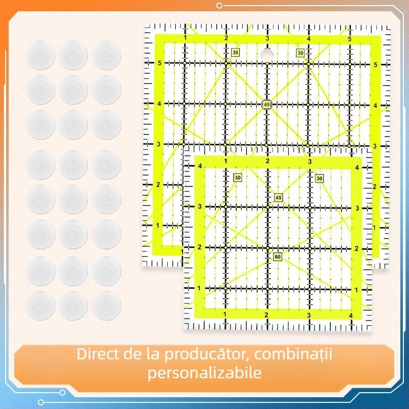 Riglă unghiulară pentru patchwork, din plastic, scară în inch, riglă de quilt cu linii de grilă în două culori