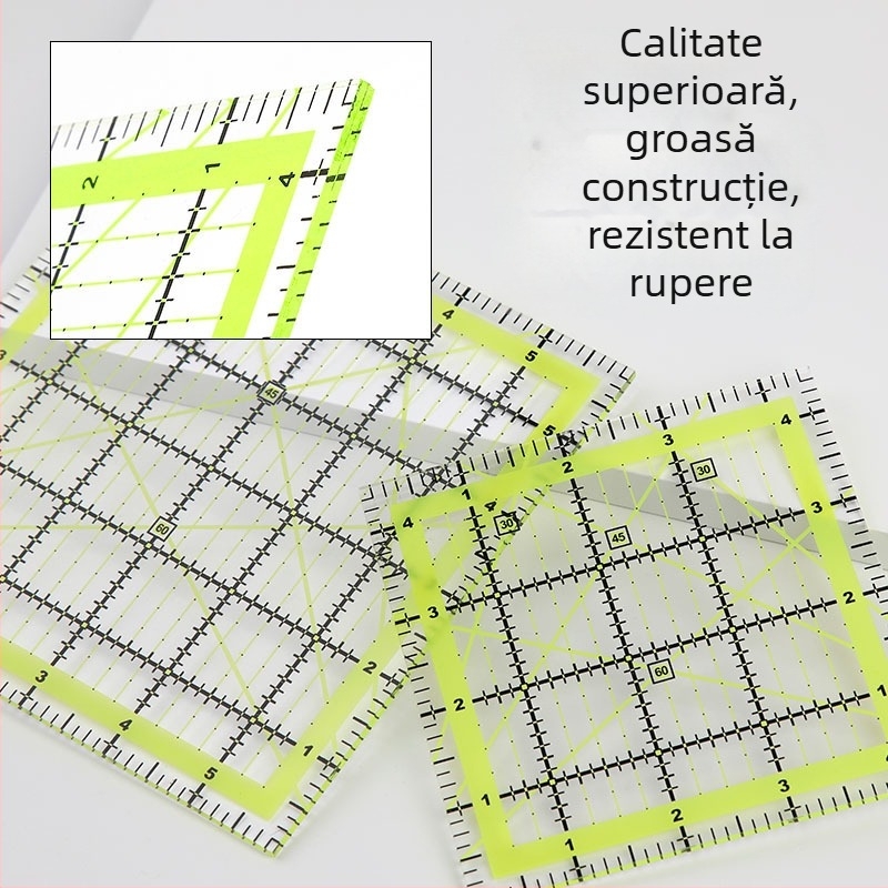 Riglă unghiulară pentru patchwork, din plastic, scară în inch, riglă de quilt cu linii de grilă în două culori