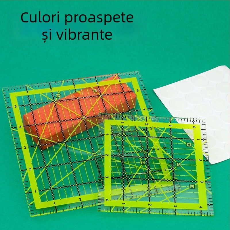 Riglă unghiulară pentru patchwork, din plastic, scară în inch, riglă de quilt cu linii de grilă în două culori