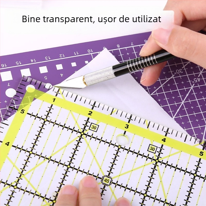 Riglă unghiulară pentru patchwork, din plastic, scară în inch, riglă de quilt cu linii de grilă în două culori