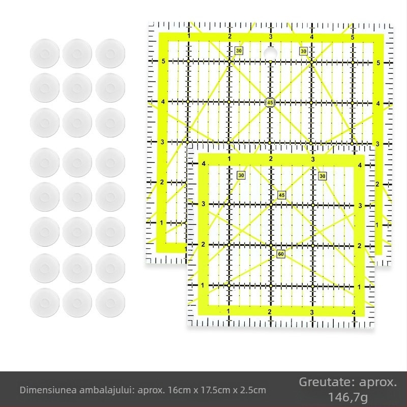 Riglă unghiulară pentru patchwork, din plastic, scară în inch, riglă de quilt cu linii de grilă în două culori