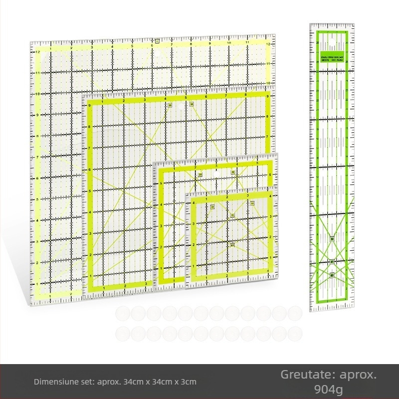 Riglă unghiulară pentru patchwork, din plastic, scară în inch, riglă de quilt cu linii de grilă în două culori