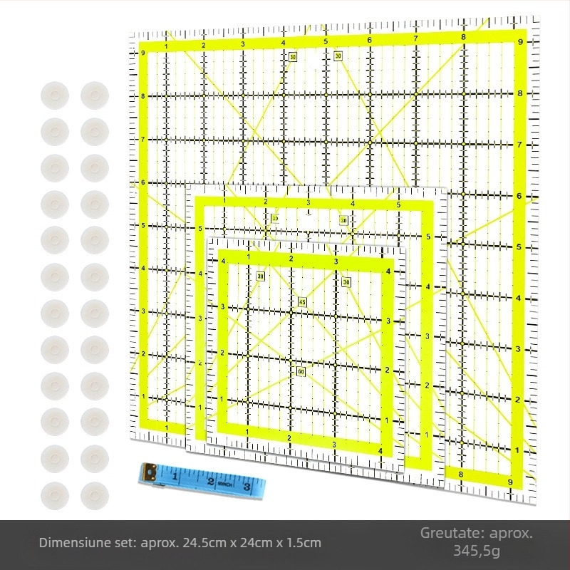 Riglă unghiulară pentru patchwork, din plastic, scară în inch, riglă de quilt cu linii de grilă în două culori