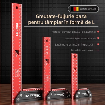 Pătrat de tâmplă cu precizie înaltă, îngroșat, cu bază lată, 90°, din aliaj de aluminiu