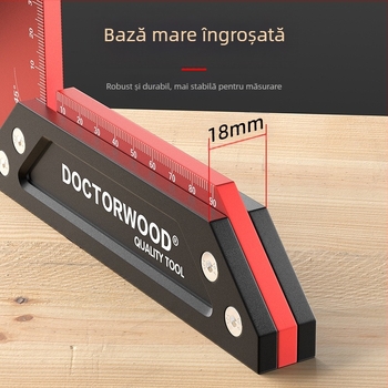 Pătrat de tâmplă cu precizie înaltă, îngroșat, cu bază lată, 90°, din aliaj de aluminiu