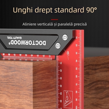 Pătrat de tâmplă cu precizie înaltă, îngroșat, cu bază lată, 90°, din aliaj de aluminiu