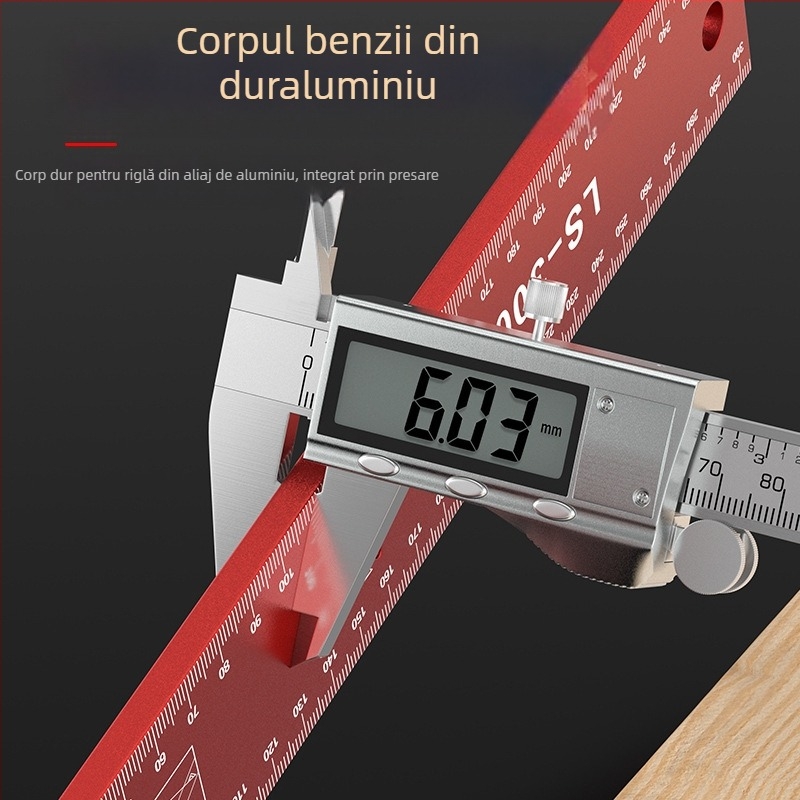 Pătrat de tâmplă cu precizie înaltă, îngroșat, cu bază lată, 90°, din aliaj de aluminiu