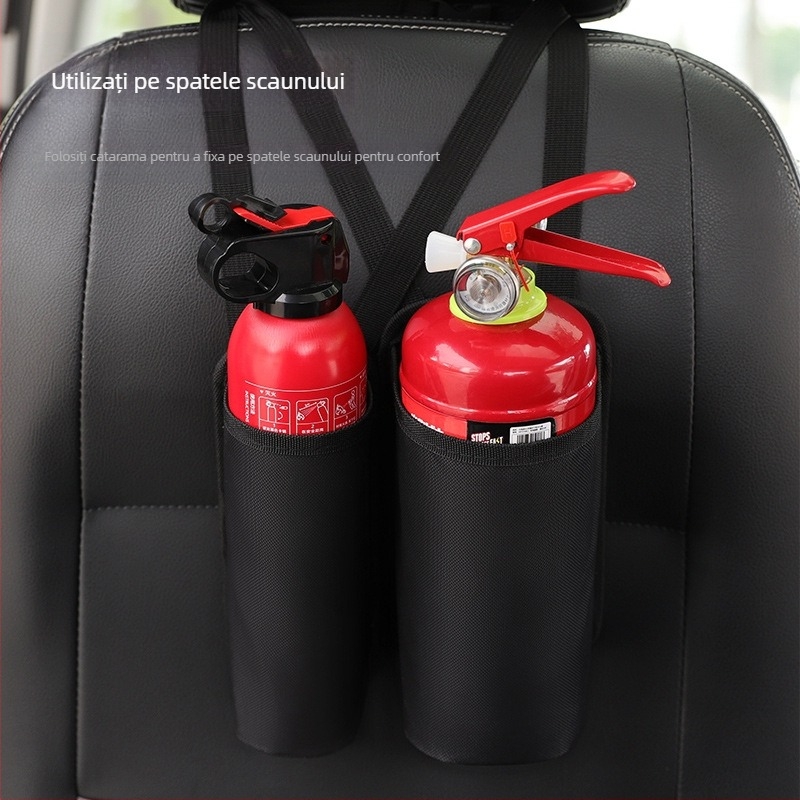 Sac de depozitare fix pentru stingător auto, în portbagaj; material Oxford; impermeabil; rezistent la compresie; cu mâner