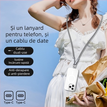 Cablu de încărcare pentru telefon 2 în 1, cu șnur de purtare, transfer extins, 1-4 conectori, țesut împletit, 120W max