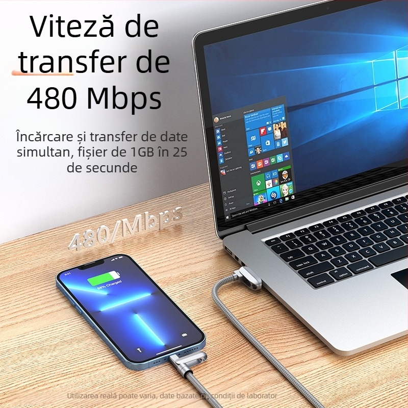 Cablu de încărcare pentru telefon 2 în 1, cu șnur de purtare, transfer extins, 1-4 conectori, țesut împletit, 120W max