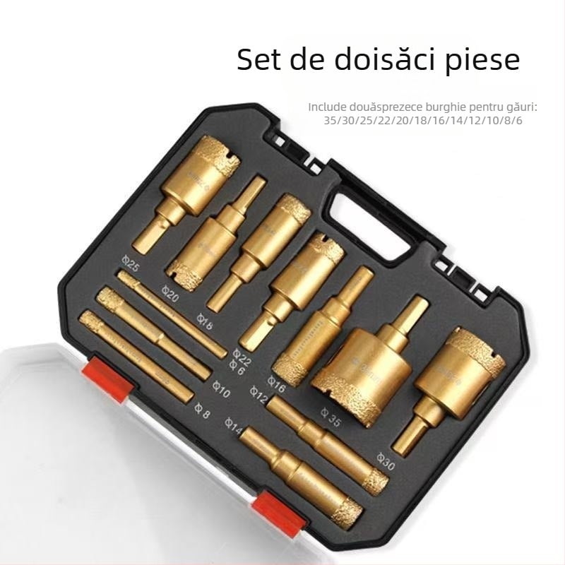 Set pentru găuri în plăci, cu tăiere uscată – granit, marmură, porțelan, plăci vitrificate și piatră ceramică