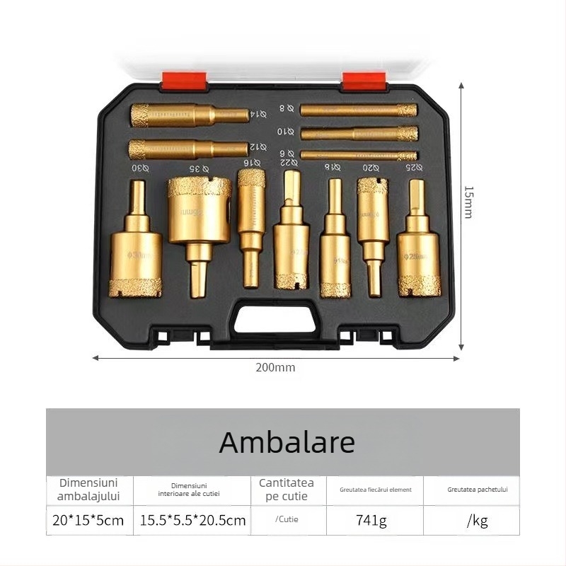 Set pentru găuri în plăci, cu tăiere uscată – granit, marmură, porțelan, plăci vitrificate și piatră ceramică