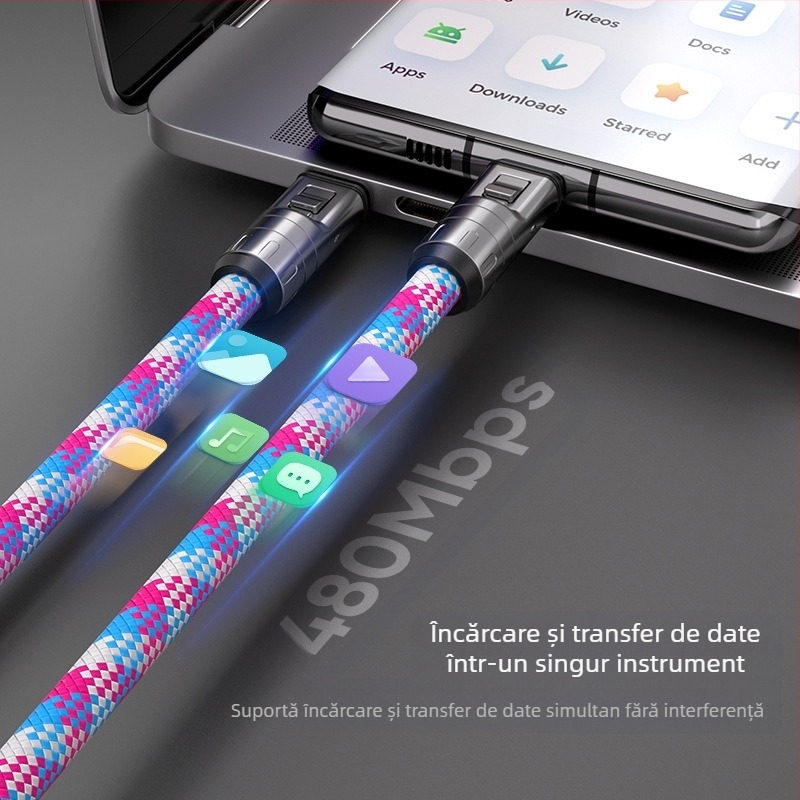 Nothing cablu USB-C 2-în-1 cu șnur, PD rapid încărcare, corp din aliaj, ieșire maximă 48V 5A