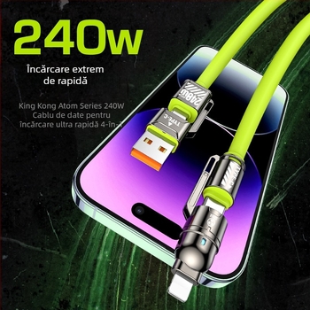 HC cablu de date 4 în 1, încărcare rapidă, Lightning și USB-C, până la 60W