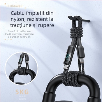hc Cablu USB-C PD pentru încărcare rapidă cu afișaj digital, 100W, cablu împletit, conector USB-C unic