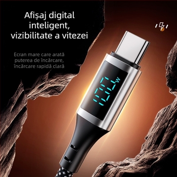 Cablu de încărcare 100W cu afișaj digital, încărcare rapidă, Lightning și USB-C, aliaj de aluminiu