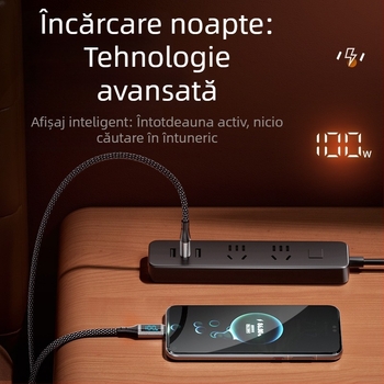 Cablu de încărcare 100W cu afișaj digital, încărcare rapidă, Lightning și USB-C, aliaj de aluminiu