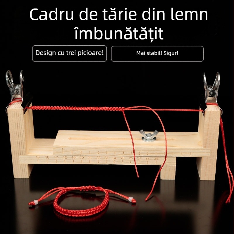 Unealtă pentru țesut brățări cu cadru din lemn — cleme fixe, personalizabilă, lansată vara 2024