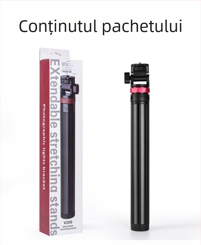 Selfie stick pentru telefon mobil cu suport de iluminare telescopic din aliaj de aluminiu și trepied portabil pentru live streaming