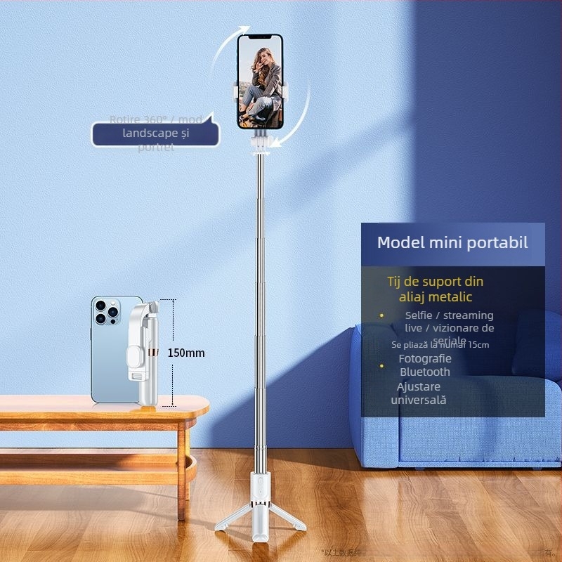 Selfie stick Bluetooth mini cu trepied portabil pentru telefon — aliaj de aluminiu, fără marcă, piața principală: Alte piețe