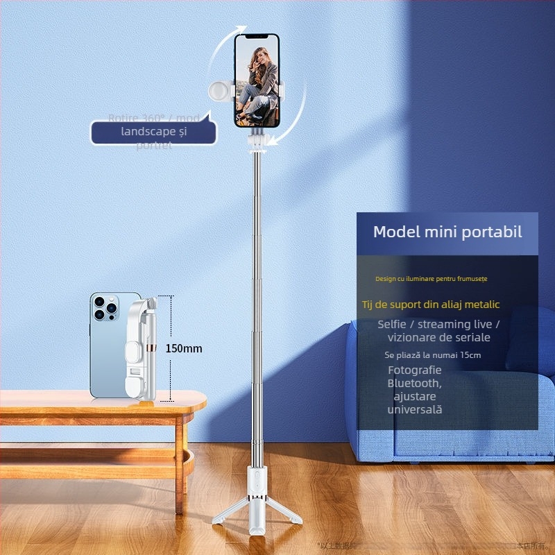 Selfie stick Bluetooth mini cu trepied portabil pentru telefon — aliaj de aluminiu, fără marcă, piața principală: Alte piețe