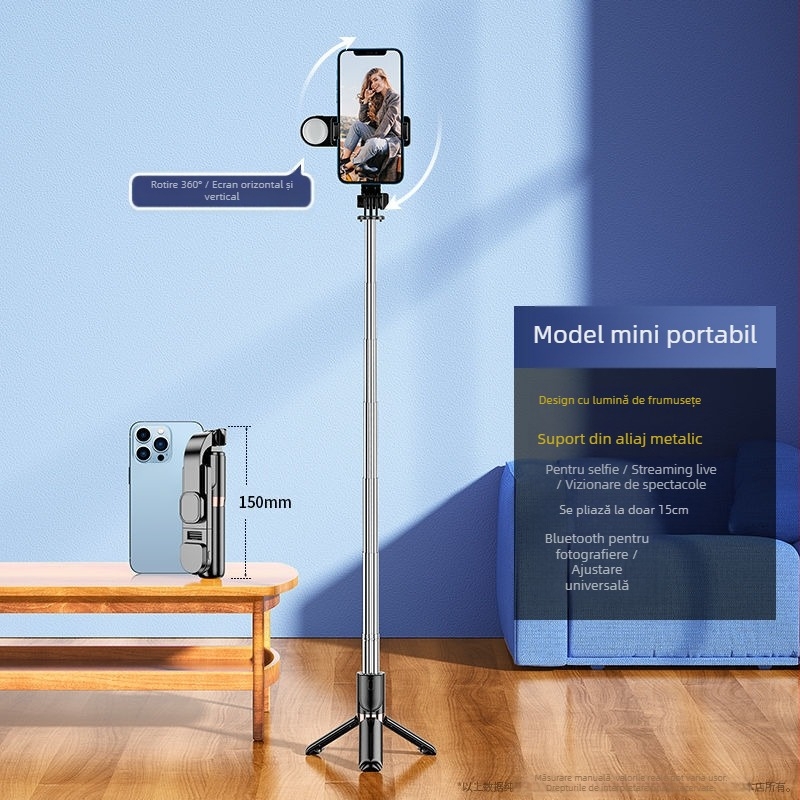 Selfie stick Bluetooth mini cu trepied portabil pentru telefon — aliaj de aluminiu, fără marcă, piața principală: Alte piețe